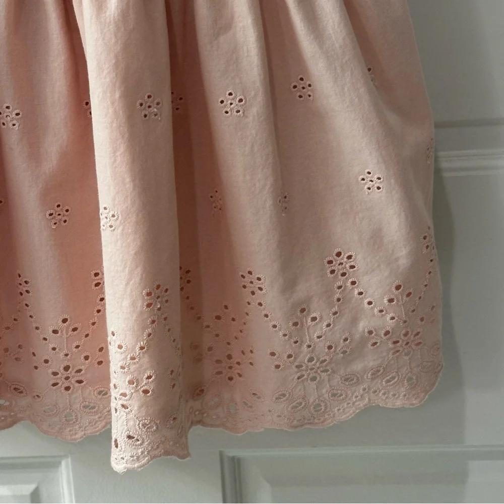 OshKosh B'gosh Girls Denim and Pale Pink Eyelet Overall Dress Sz 5T